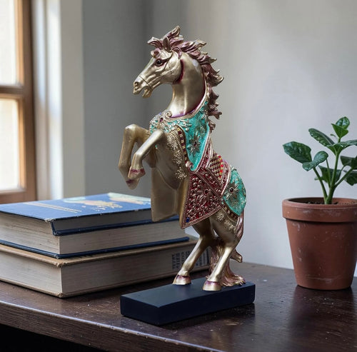 Craftzar Royal Bejeweled Majestic Horse Showpiece Statue For Home Decor | Vastu Symbol Of Power Success | Living Room Office Decor Gift (15x10 Inch)