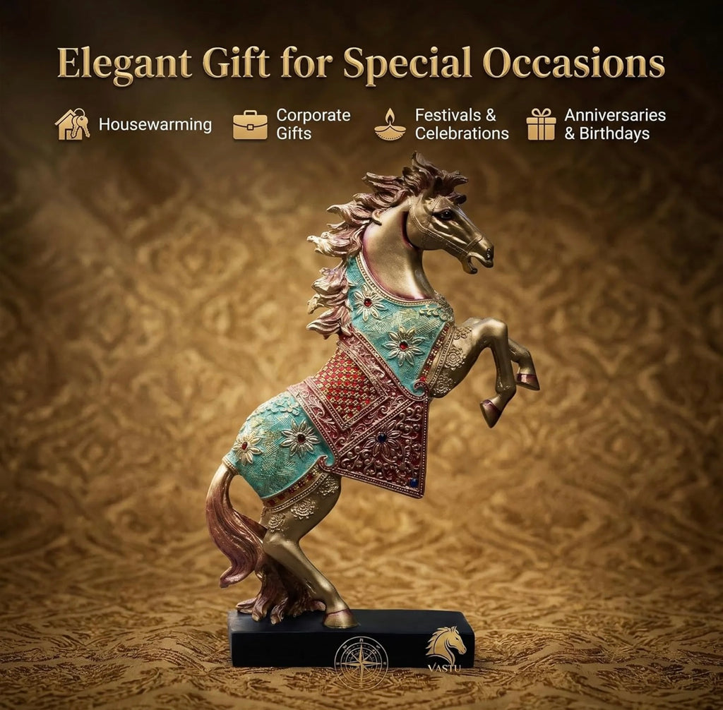 Craftzar Royal Bejeweled Majestic Horse Showpiece Statue For Home Decor | Vastu Symbol Of Power Success | Living Room Office Decor Gift (15x10 Inch)