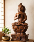 Craftzar Wooden Handicraft Buddha Statue For Meditation & Home Decor 36"